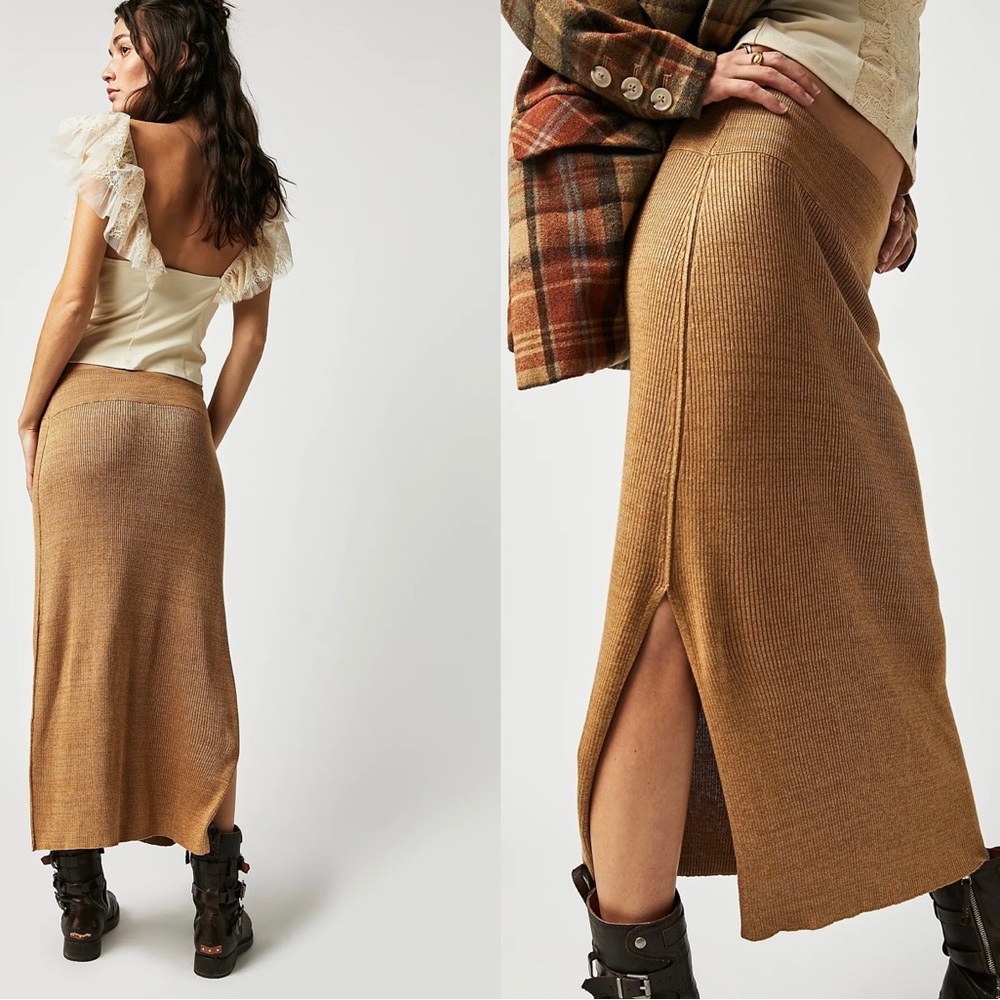 Free People Golden Hour Midi Skirt ✨ Apple Pie Combo Size S | viscose neutral - Picture 2 of 14
